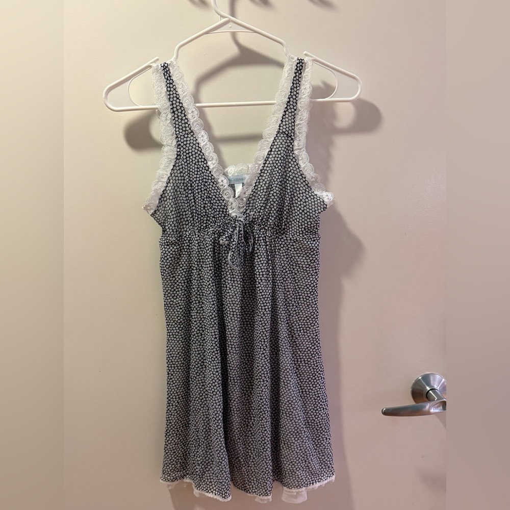 On Gossamer Black & White Polka Dot Lace-Trim Nightgown